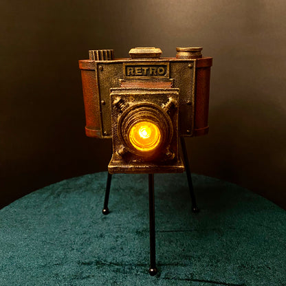 Vintage Tripod Antique Film Camera Showpiece with LED Lights for Home Decoration, Living Room, Studio, Cafe, Bedroom