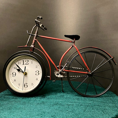 Retro Vintage Red Iron Bike Bicycle Silent Clock for Home, Office, Living Room, Table, Shelf Decor