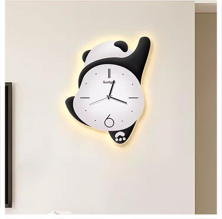 Cute Panda Pendulum Wall Clock with LED Lights for Kids Room Home Deco ...