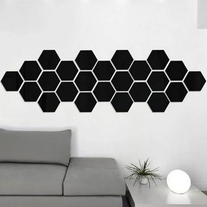 Black Hexagon Acrylic Wall Mirror Frameless Acrylic Mirror Flexible and Unbreakable, Stick on Mirrors for Walls, Wardrobe Doors, Toilet, Bathroom, Bedrooms, Home, Gym Walls Decor