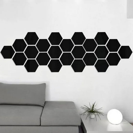 Black Hexagon Acrylic Wall Mirror Frameless Acrylic Mirror Flexible and Unbreakable, Stick on Mirrors for Walls, Wardrobe Doors, Toilet, Bathroom, Bedrooms, Home, Gym Walls Decor