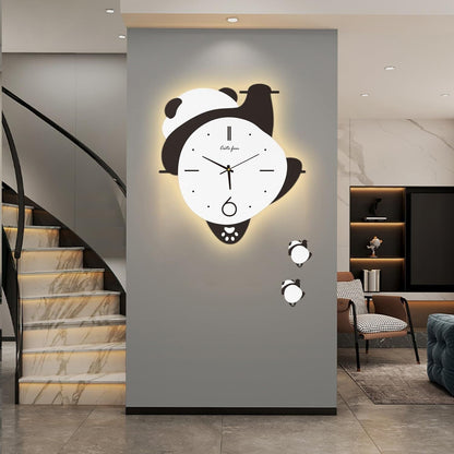 Hand Clock Panda Climbing Panda Wall Clock, Cute Panda Wall Clock with Pendulum and LED ...