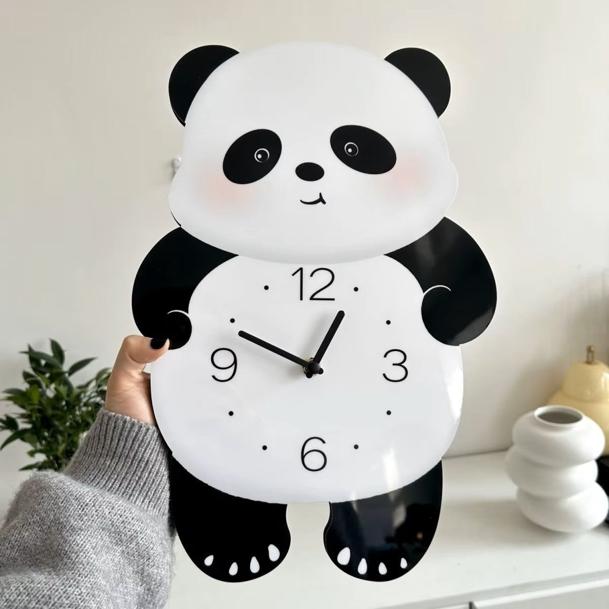 Hand Clock Panda Cute Panda Holding Wall Clock for Kids Room Home Decor Living Room Kin ...