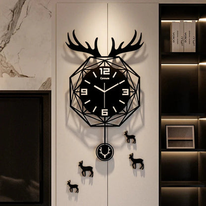 Deer Style Minimalist And Stylish Black Wall Clock With Deer Antlers, Pendulum, Silent Non-ticking Clock, Suitable For Decorating Bedrooms, Living Rooms, TV Feature Walls, Sofa Feature Walls, Dining Rooms, Classrooms
