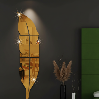Golden Feather Wall Mirror Sticker