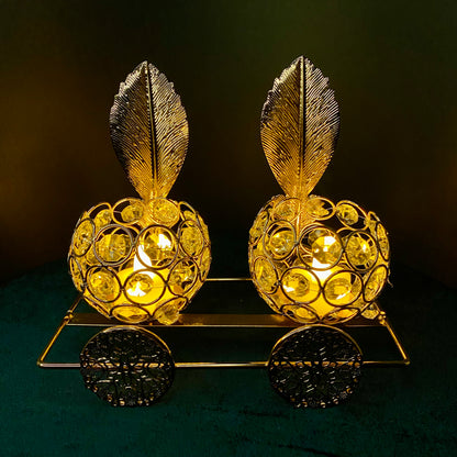 Metallic Vintage Candle Holders With Golden Cart & Feathers Display for Home Wedding Party Candlelight Dinner Decoration in Pakistan