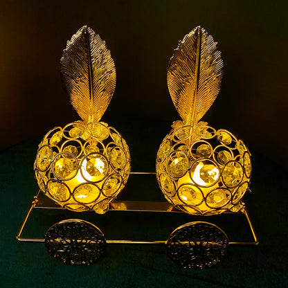 Metallic Vintage Candle Holders With Golden Cart & Feathers Display for Home Wedding Party Candlelight Dinner Decoration in Pakistan