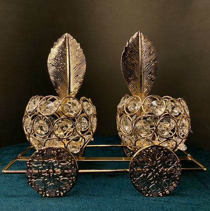Metallic Vintage Candle Holders With Golden Cart & Feathers Display for Home Wedding Party Candlelight Dinner Decoration in Pakistan