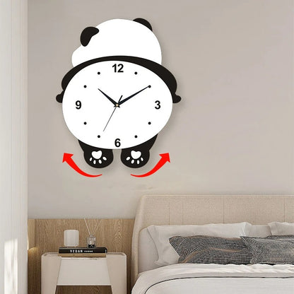 Posing Panda Wall Clock, Cute Panda Wall Clock with Pendulum and LED Light, Animal Swinging Silent Wall Clock Hanging Clock, Living Room and Kids Room, Home Decoration Hanging Clock for Birthday Party Gifts