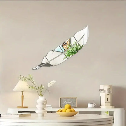 Silver Acrylic Feather Mirror Wall Sticker, Self Adhesive Art Decal Wall Decor, Living Room And Bedroom Wall Decor, Frameless Mirror Wall Sticker For Home Decorations