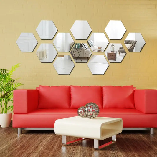 Silver Acrylic Hexagon Wall Decor Mirrors Frameless Acrylic Mirror Flexible and Unbreakable, Stick on Mirrors for Walls, Wardrobe Doors, Toilet, Bathroom, Bedrooms, Home, Gym Walls Decor