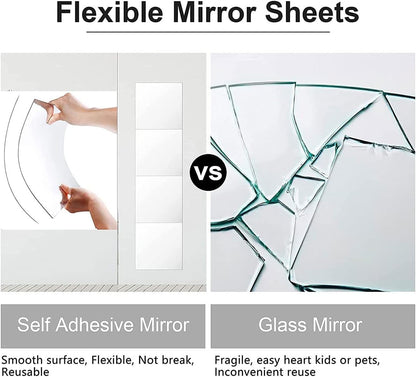 Square Acrylic Mirrors Frameless Acrylic Mirror Flexible and Unbreakable, Stick on Mirrors for Walls, Wardrobe Doors, Toilet, Bathroom, Bedrooms, Home, Gym Walls Decor