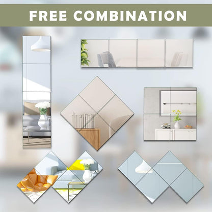 Square Acrylic Mirrors Frameless Acrylic Mirror Flexible and Unbreakable, Stick on Mirrors for Walls, Wardrobe Doors, Toilet, Bathroom, Bedrooms, Home, Gym Walls Decor