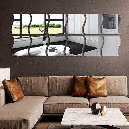 6x Wavy Silver Mirror Wall Acrylic, Full Length 3D Mirror Art DIY Home Decorative Acrylic Sheet Mirror Tiles for Home