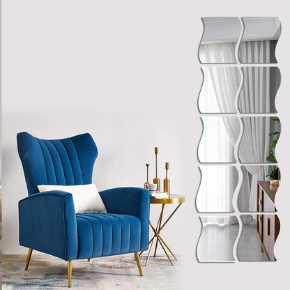 6x Wavy Silver Mirror Wall Acrylic, Full Length 3D Mirror Art DIY Home Decorative Acrylic Sheet Mirror Tiles for Home
